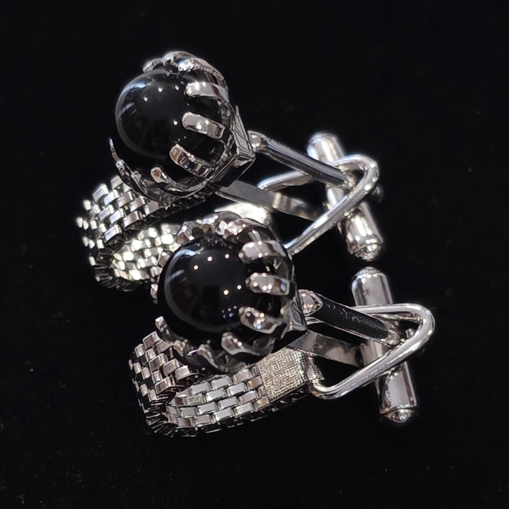 Unsigned Silver And Black Cufflinks - image 2